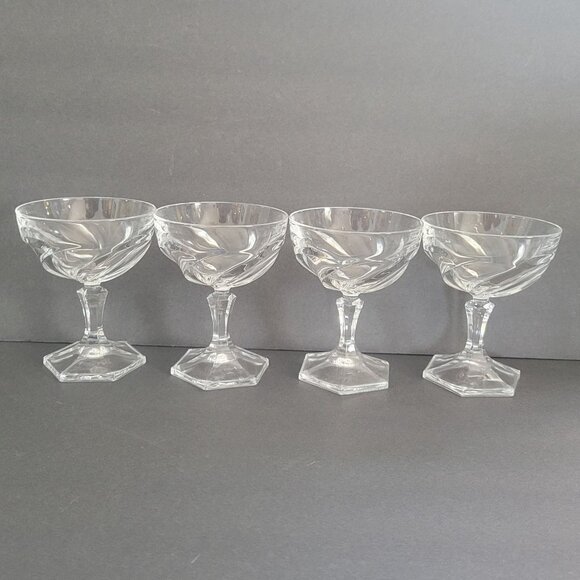 Set Of 4 Vintage Cristal D'arques Coupe Cocktail Glasses Swirl Design - Picture 2 of 8